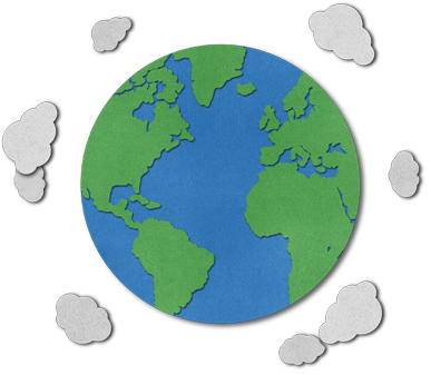 cutout of the earth surrounded by clouds